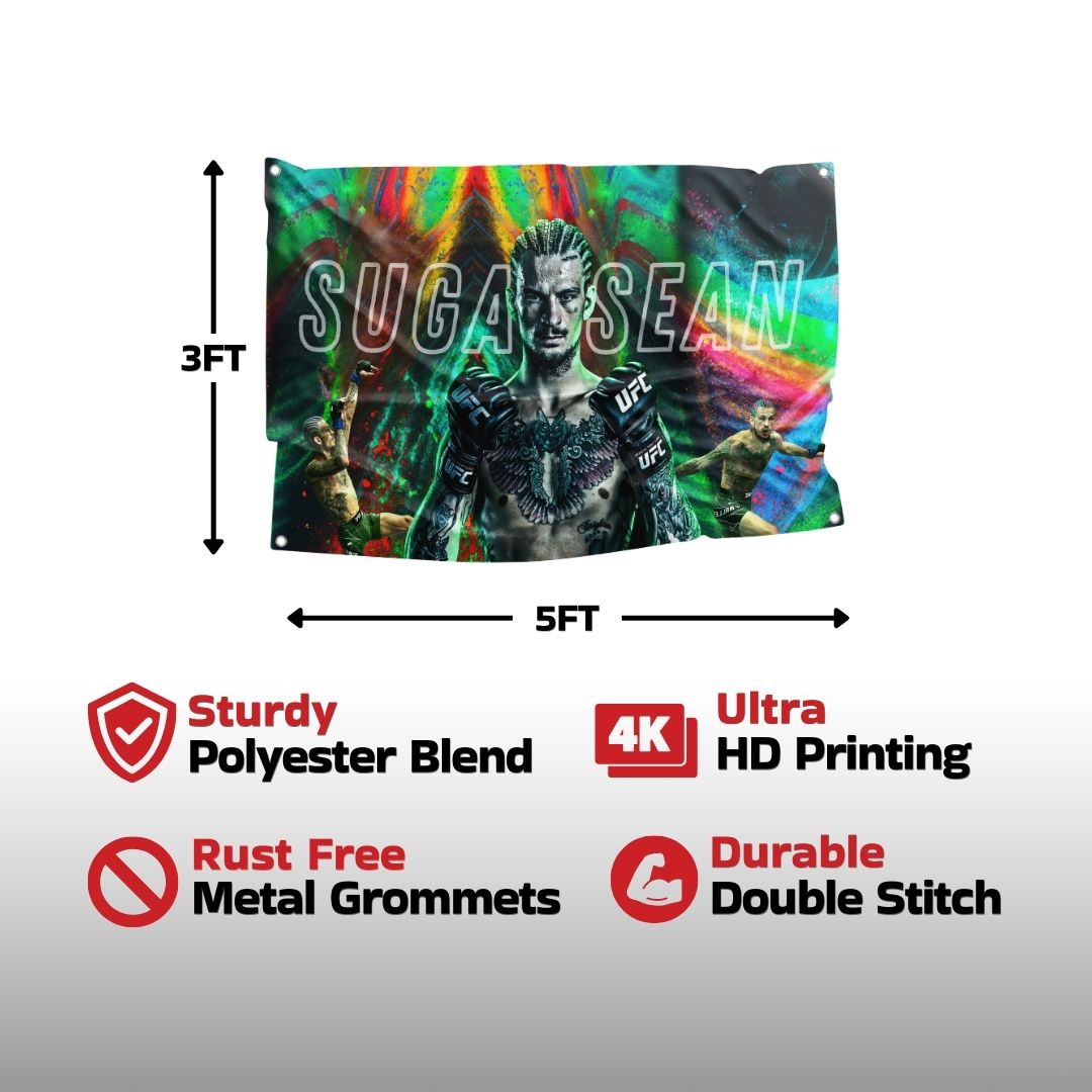 Detailed sports flag showcasing 'Sugar Sean' with vivid colors and high-quality print.