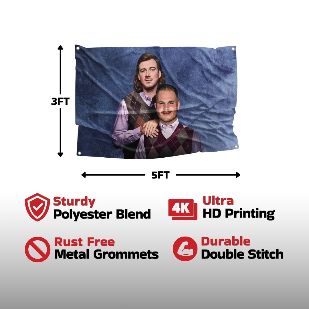 Quality wall flag featuring Zach Bryan and Morgan Wallen, a must-have for country music fans.