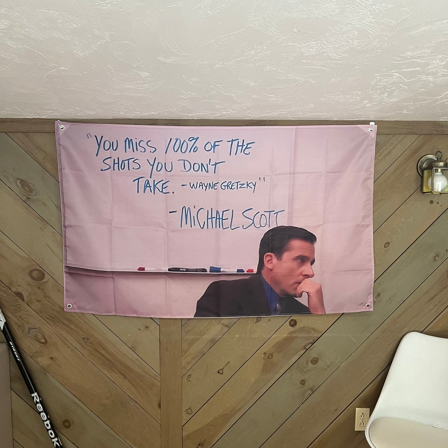 Room decor featuring the Michael Scott flag, adding a touch of humor and inspiration, perfect for fans of "The Office."