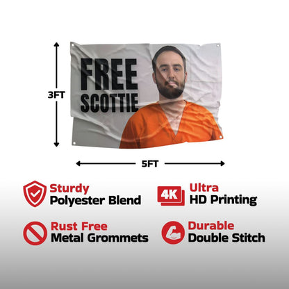 Free Scottie flag made from high-quality polyester, featuring 4K ultra HD printing, rust-free metal grommets, and durable double-stitching for long-lasting decor.