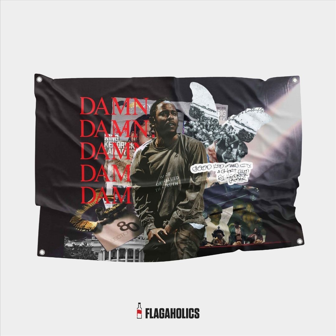Our Kendrick Lamar flag, a must-have for any real Kenrick fan. Pay tribute to one of the greatest rappers of all time. Upgrade your room with style that makes a statement.
